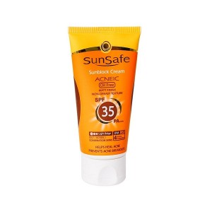 کرم ضد آفتاب SPF35 رنگی فاقد چربی سان سیف مناسب پوست های چرب و آکنه ای ۵۰ میلی لیتر