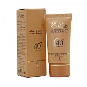 ضدآفتاب کرم پودری مدیسان SPF40 بژ روشن مناسب پوست چرب حجم 40 میل
