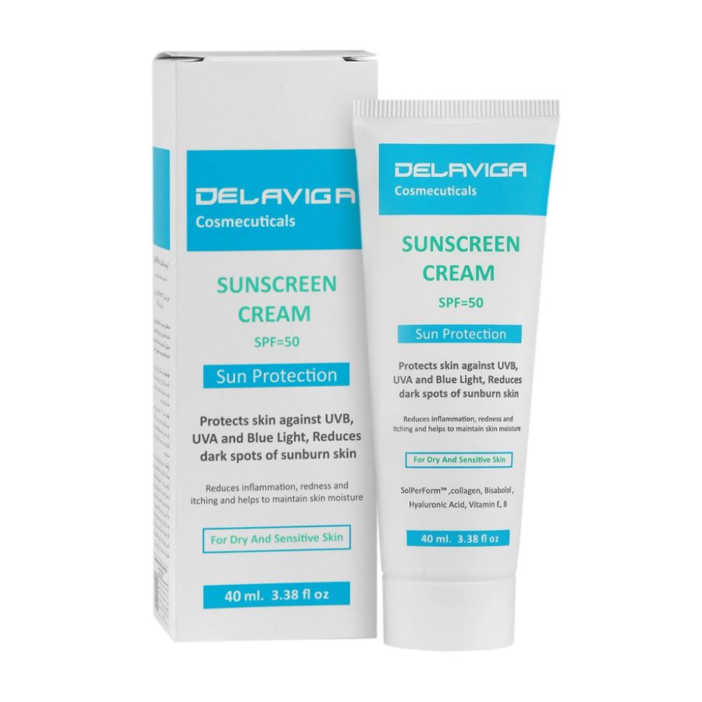 کرم ضد آفتاب پوست های خشک و حساس دلاویگا SPF50 - تصویر 1