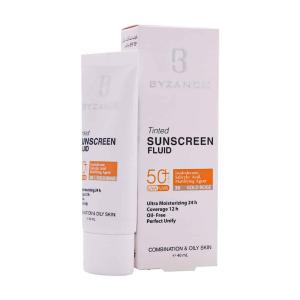 فلوئید ضد آفتاب رنگی بیزانس SPF50 پوست چرب بژ طلایی 40 میلی لیتر