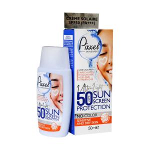 کرم ضد آفتاب بی رنگ پیکسل SPF50 مناسب پوست خشک و حساس۵۰ میلی‌لیتر